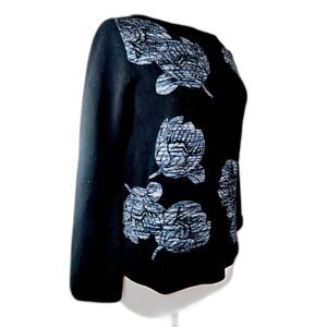 Anne Taylor Y2K Womens Sweater Black Silver Sparkle Flowers Boxy Tight Knit Sz M
